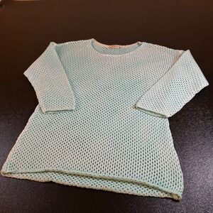 Paradise Shores Knit Top Open Weave Pullover Sweater Blue Womens Extra Large